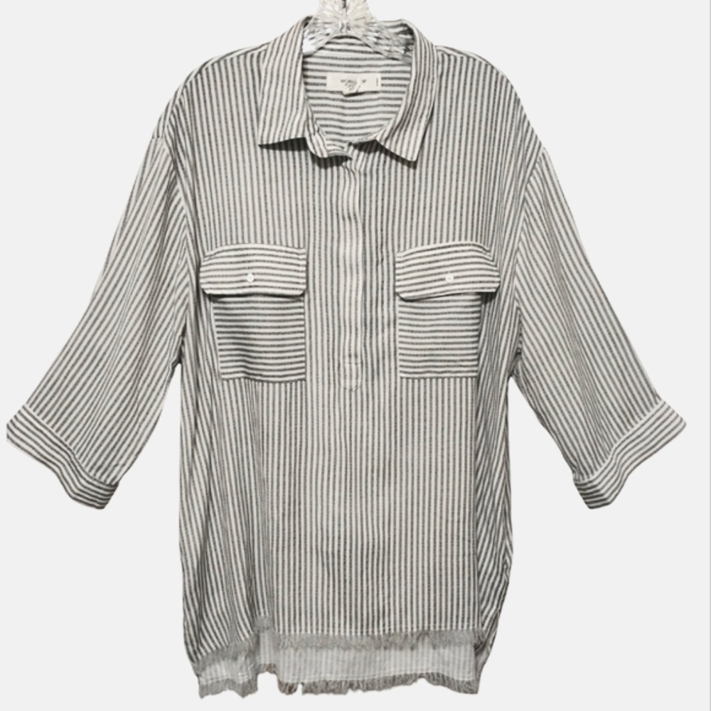 Workshop Republic Clothing Women's Pin Stripe Frayed Hem Top 1X